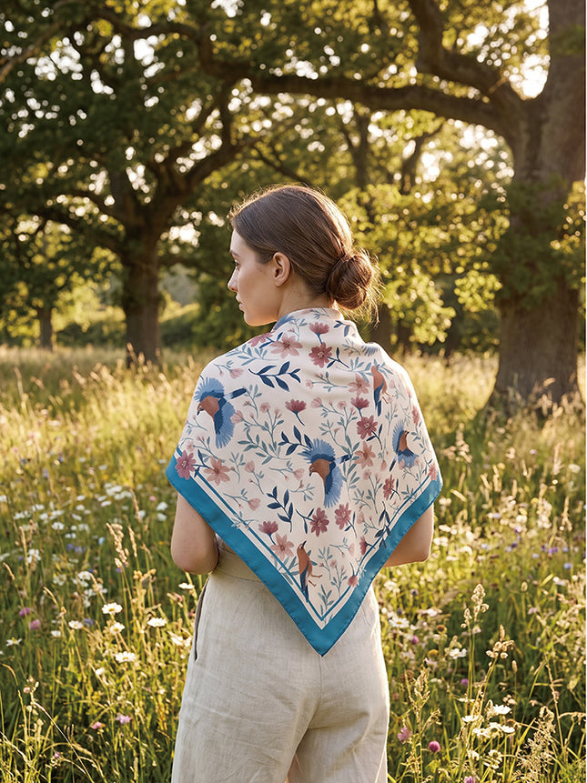 Nina Ho | Birds and Wildflowers Double-Sided Silk Scarf