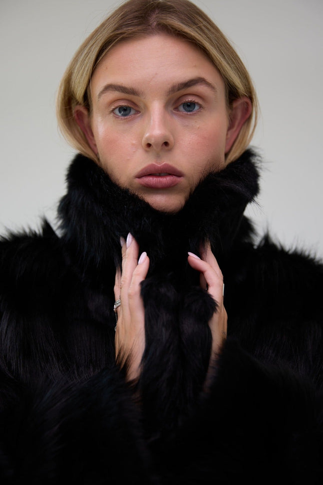 BÚDZIKO | JACQUELINE FAUX FUR BLACK COAT