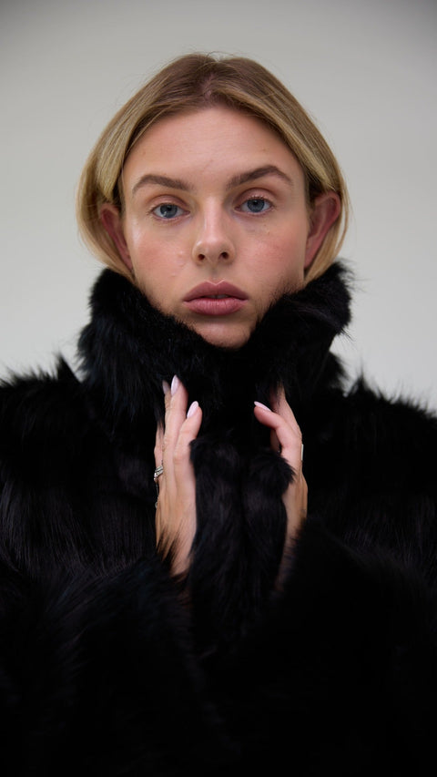 BÚDZIKO | JACQUELINE FAUX FUR BLACK COAT