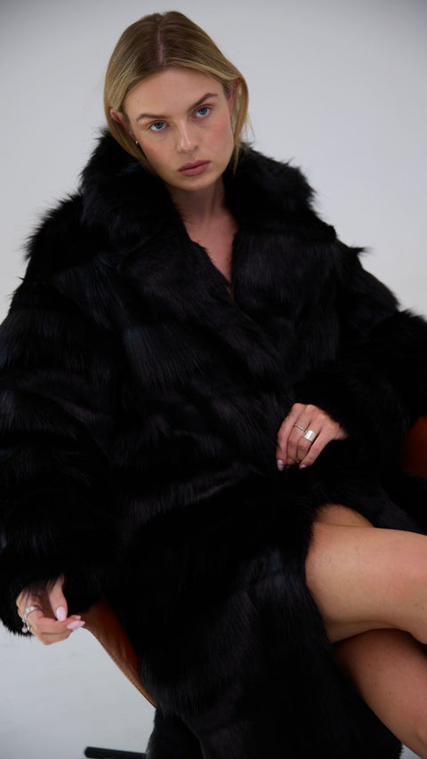 BÚDZIKO | JACQUELINE FAUX FUR BLACK COAT