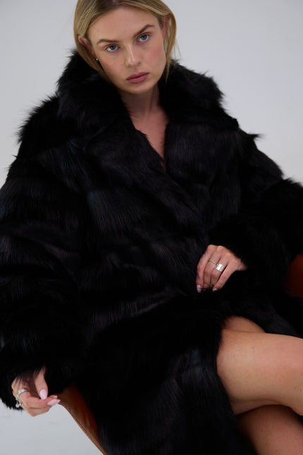 BÚDZIKO | JACQUELINE FAUX FUR BLACK COAT