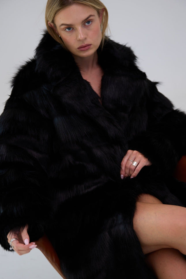 BÚDZIKO | JACQUELINE FAUX FUR BLACK COAT