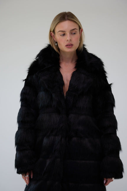 BÚDZIKO | JACQUELINE FAUX FUR BLACK COAT