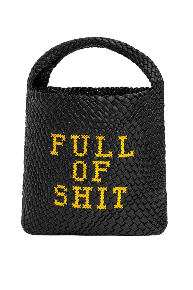 Black embroidered bucket bag by Lilly Loves, stylish bag with intricate embroidery and spacious interior for travel and daily use.