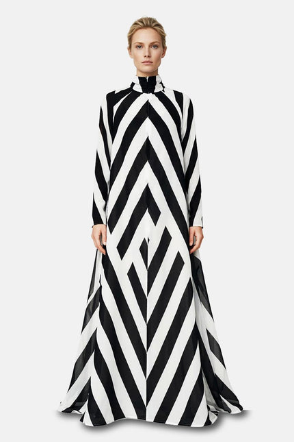 A-Line Maxi Dress - Black & White