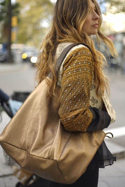 JUAN-JO I Bolso Shopping Piel Metalizado Bronce