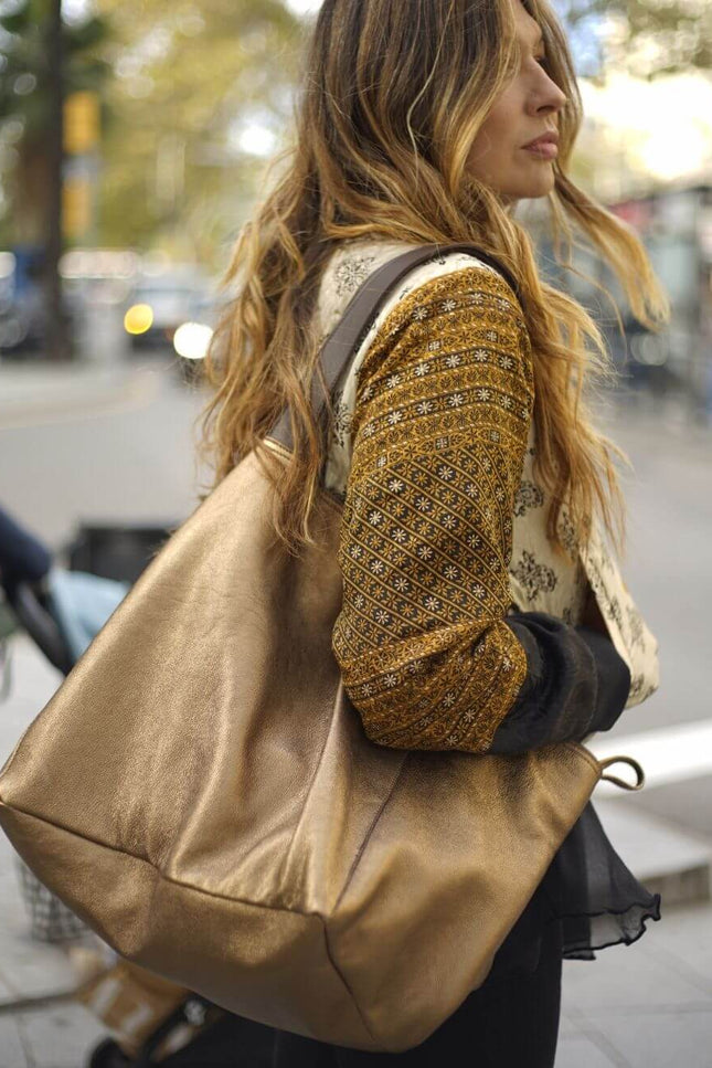 JUAN-JO I Bolso Shopping Piel Metalizado Bronce