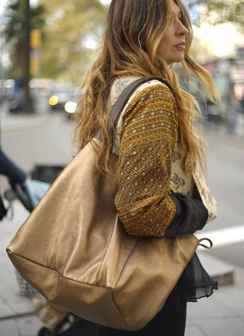 JUAN-JO I Bolso Shopping Piel Metalizado Bronce