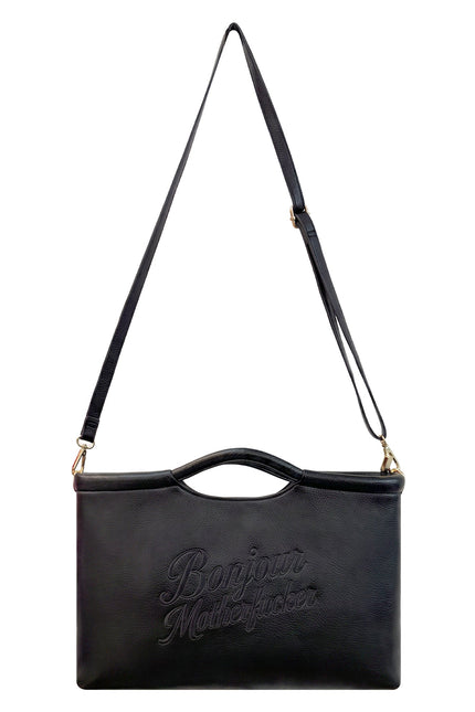 Lilly Loves | Bonjour Motherfucker Black Vegan Leather Clutch