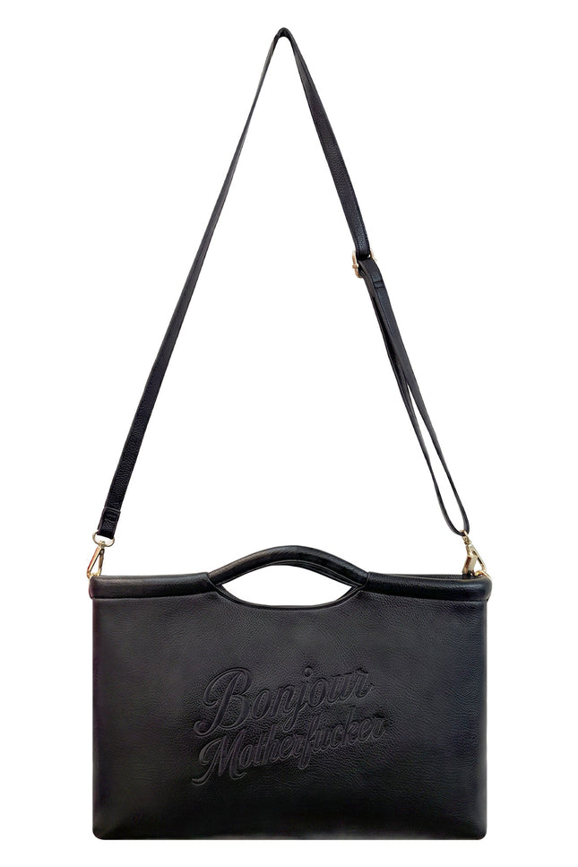 Lilly Loves | Bonjour Motherfucker Black Vegan Leather Clutch