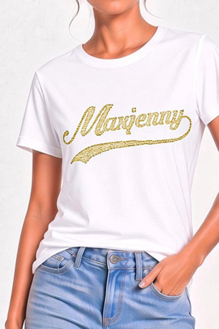 White T-shirt with Gold Swarovski Crystals