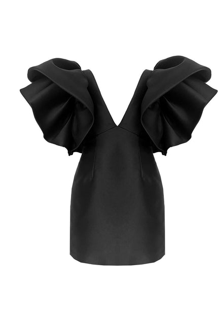 Large Rufflearm Mini Dress - Black