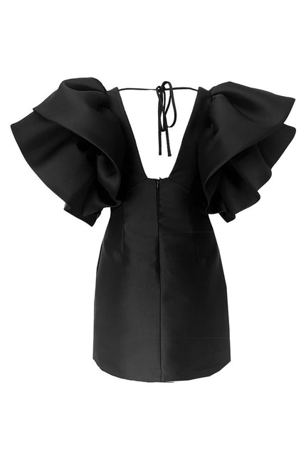 Large Rufflearm Mini Dress - Black