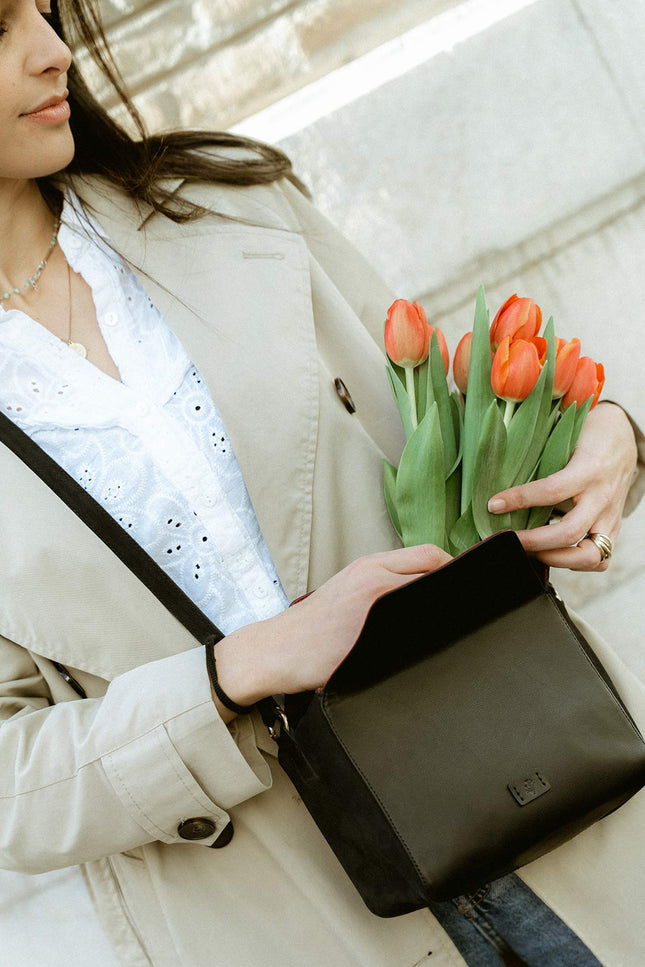 bolso piel negro buxus modelo street flores