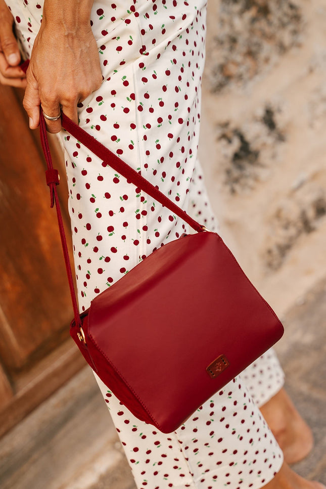 bolso de piel de napa y ante buxus rojo modelo fuerteventura