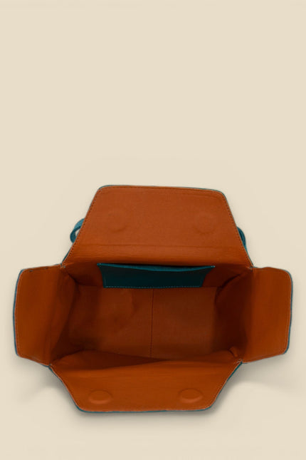 bolso de piel buxus esmeralda superior abierto