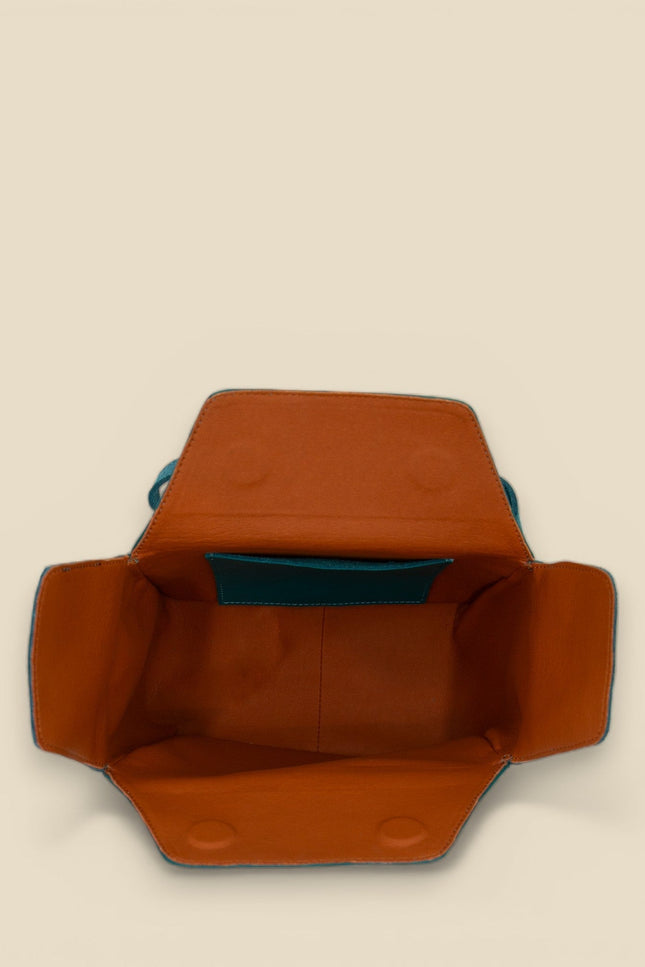 bolso de piel buxus esmeralda superior abierto