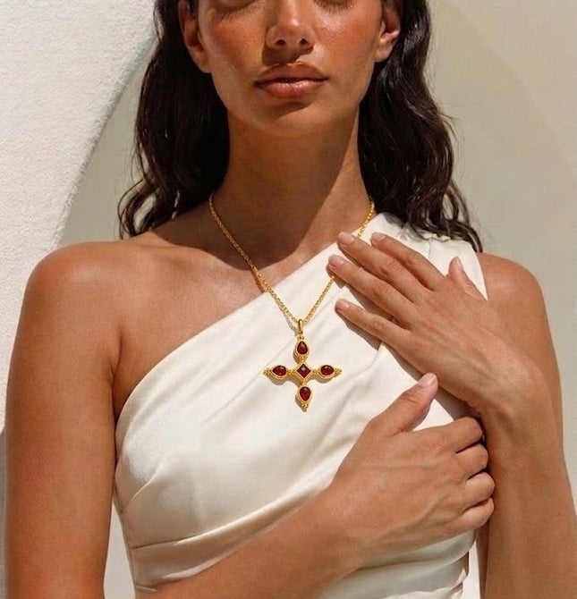 Arvino | Ruby Cross Pendant Necklace