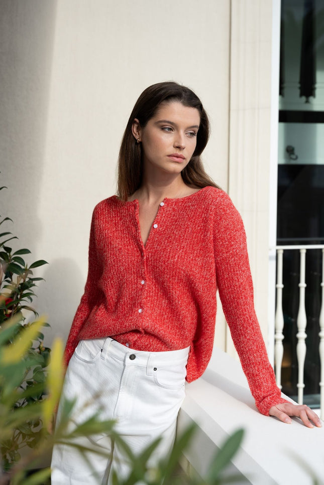 Bel Cashmere | Cárdigan Camille jaspé rojo