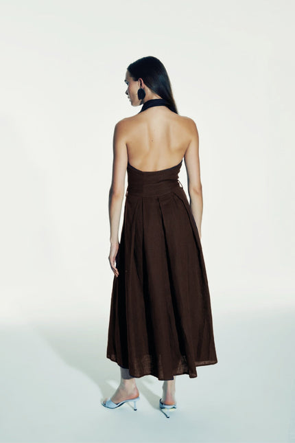 Nazli Ceren | Carrie Linen Midi Dress in Burnt Siena