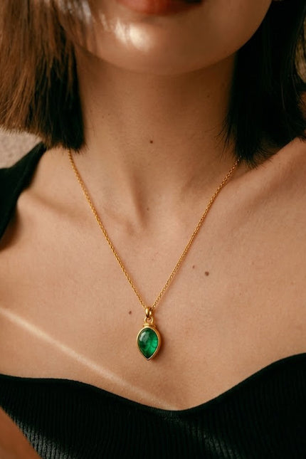 Arvino | Green Onyx Teardrop Solitaire Chain Necklace