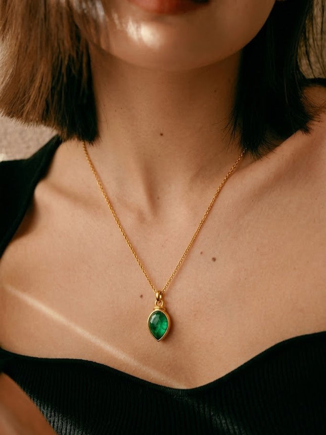 Arvino | Green Onyx Teardrop Solitaire Chain Necklace