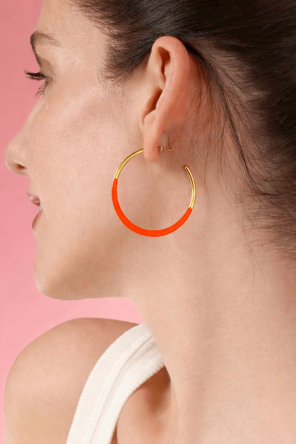Michael Nash Jewelry | Ellery Gold And Orange Enamel Hoop Earrings