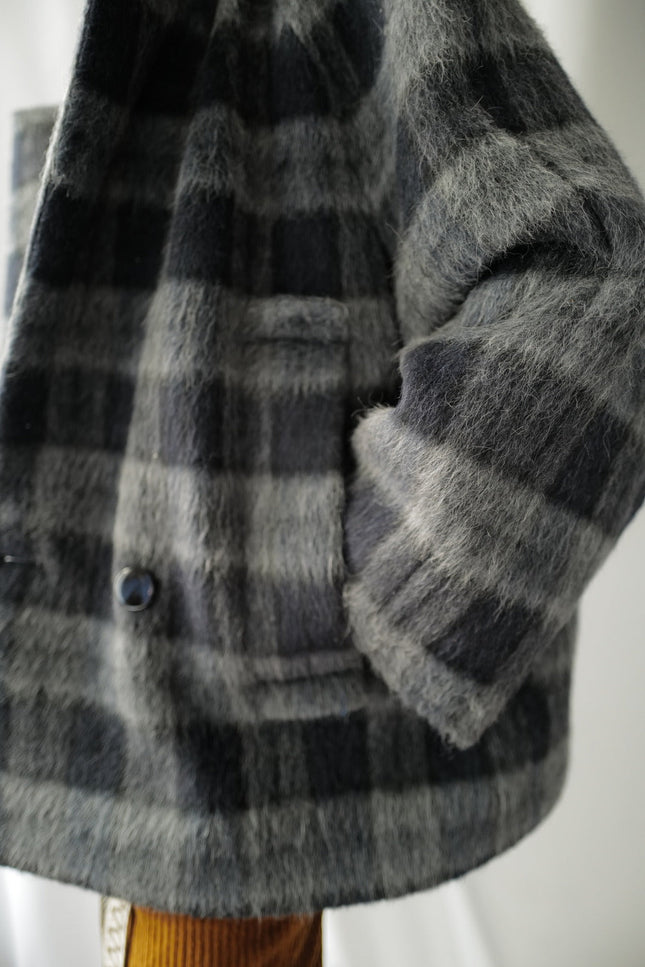Liama Fluffy Double Breasted  Plaid Half Coat