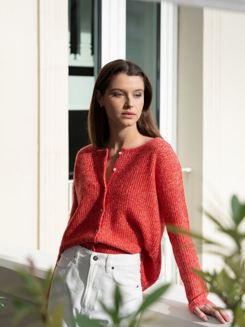 Bel Cashmere | Cárdigan Camille jaspé rojo