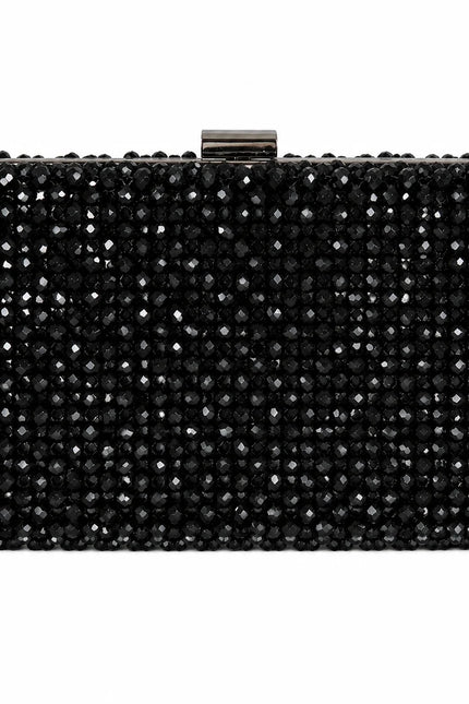Atelier Emine Clutch Onyx handcrafted crystal clutch bag in dark stone tones with a detachable premium metal chain, Crystal Gelato Couture collection