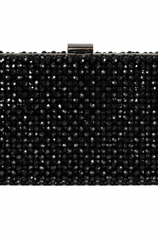 Atelier Emine Clutch Onyx handcrafted crystal clutch bag in dark stone tones with a detachable premium metal chain, Crystal Gelato Couture collection