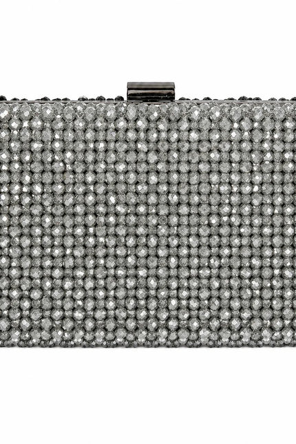 Atelier Emine Clutch Slate handcrafted crystal clutch bag in modern stone tones with a detachable premium metal chain, Crystal Gelato Couture collection