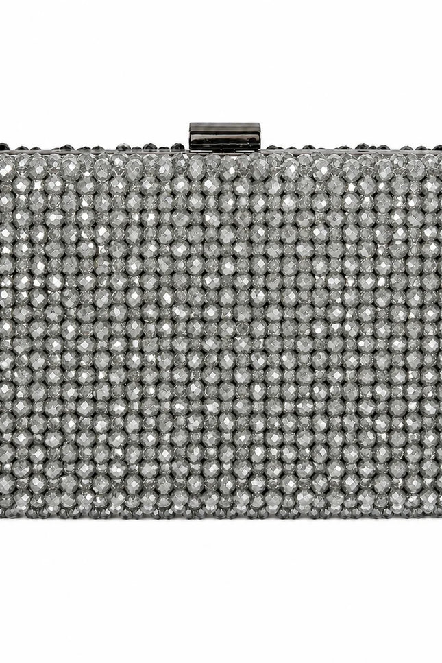 Atelier Emine Clutch Slate handcrafted crystal clutch bag in modern stone tones with a detachable premium metal chain, Crystal Gelato Couture collection