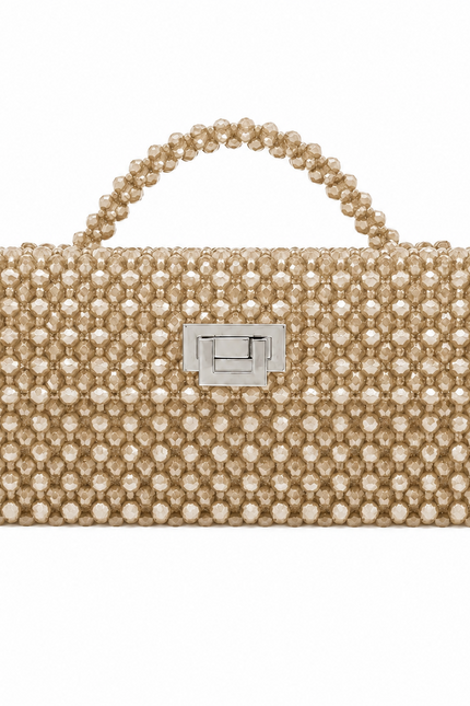 Atelier Emine Panna Beige handcrafted crystal bag from the Crystal Gelato Couture series, featuring a crystal stone handle and couture turn-lock closure.