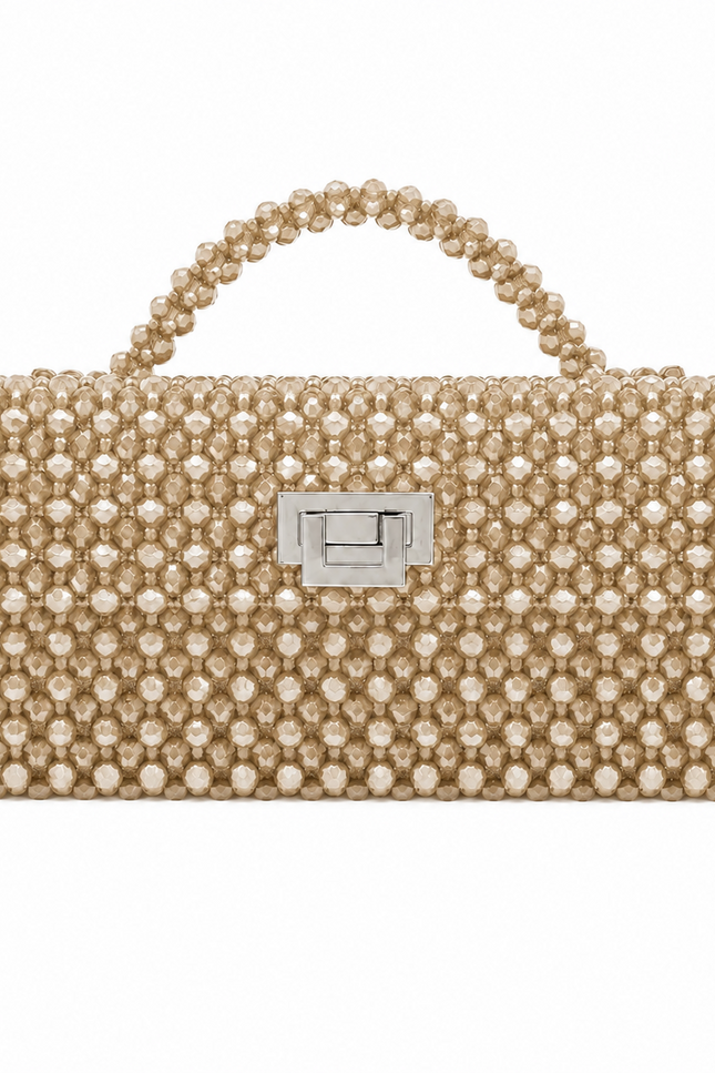 Atelier Emine Panna Beige handcrafted crystal bag from the Crystal Gelato Couture series, featuring a crystal stone handle and couture turn-lock closure.