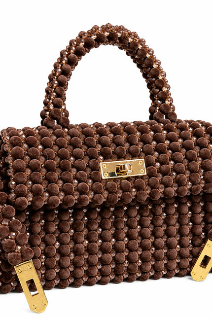 Atelier Emine Velis Cocoa Velvet Noir Couture premium handmade velvet and crystal couture bag with integrated handles