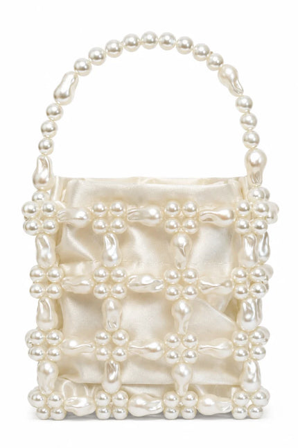 Atelier Emine Ribbon Pouch Pearl Weave Couture luxury handmade pearl pouch with pearl handle
