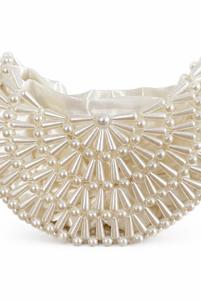 Atelier Emine Clutch Pearly Pearl Weave Couture luxury handmade pearl clutch with pearl handle