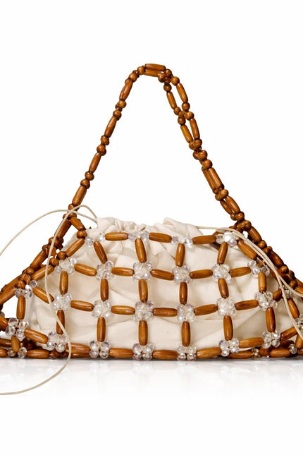 Atelier Emine Sylva Nacre Bois Noble Couture handmade solid wood and crystal bag with integrated handles