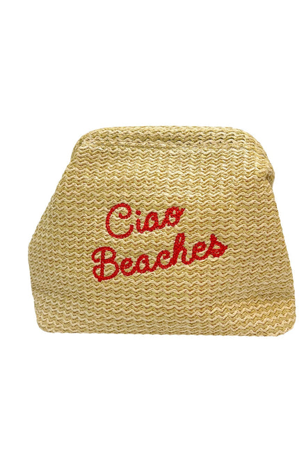 Lilly Loves Ciao Beaches clutch pouch with colorful seaside-themed design, perfect for carrying small essentials.