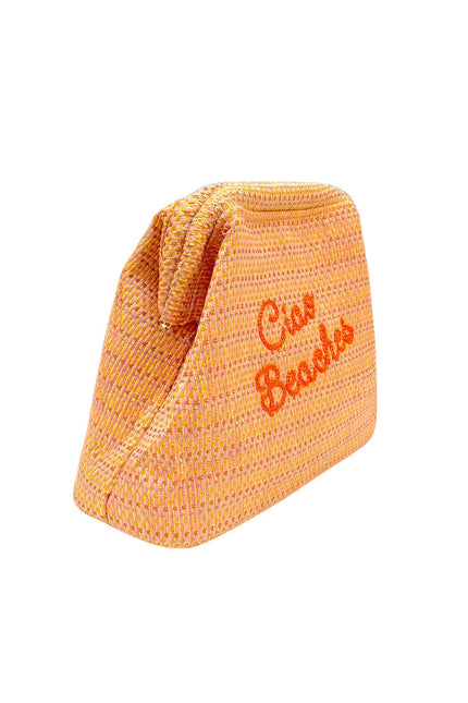 Neon orange Lilly Loves Ciao Beaches clutch pouch with zipper closure, stylish and compact for essentials.