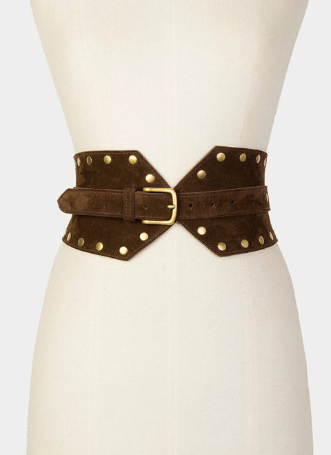 JUAN-JO I Brązowy skórzany pasek z ćwiekami