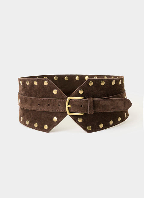 JUAN-JO I Brązowy skórzany pasek z ćwiekami