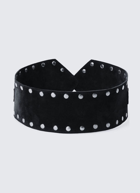 JUAN-JO I Brązowy skórzany pasek z ćwiekami