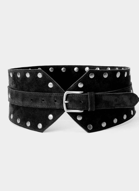 JUAN-JO I Brązowy skórzany pasek z ćwiekami