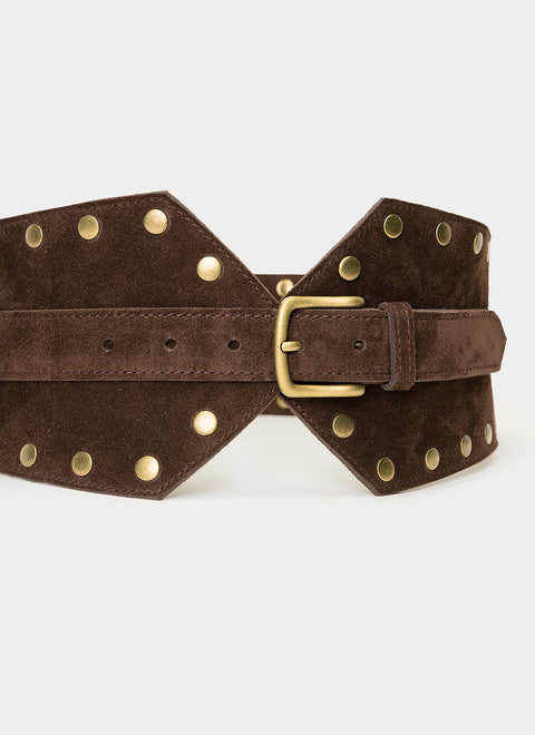 JUAN-JO I Brązowy skórzany pasek z ćwiekami