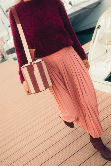 bolso tambour circus original, napa rosa y ante burdeos, bolso mediano, sesion fotos harbour 2025