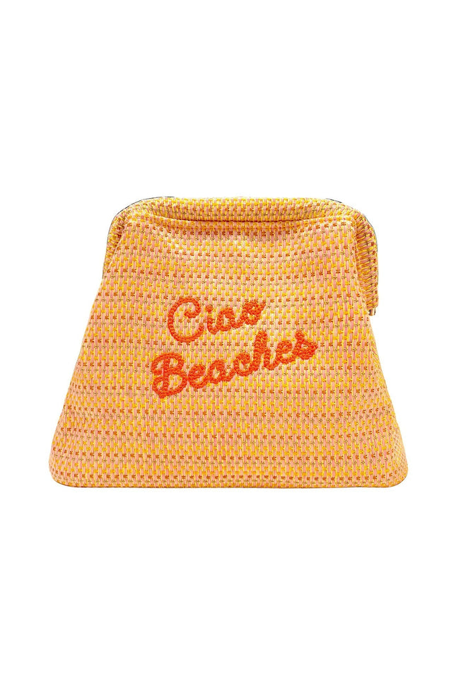 Neon orange Ciao Beaches clutch pouch by Lilly Loves with bold design and compact size, perfect for accessories or essentials.