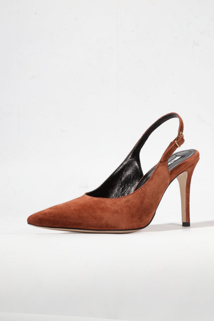 cognac brown suede slingback stiletto