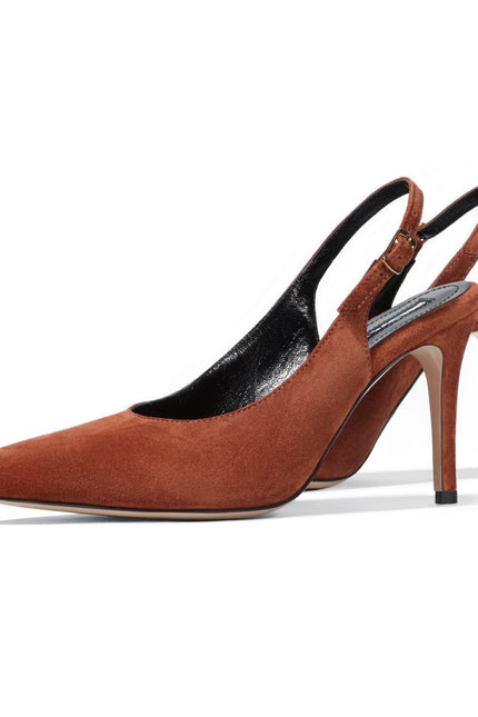 cognac brown suede slingback stilettos